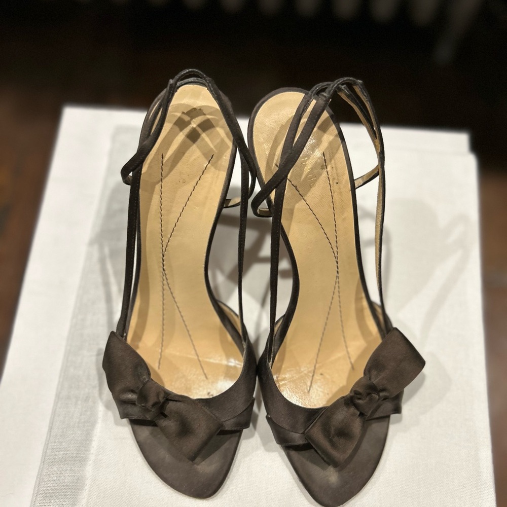 Kate Spade Lover Satin Slingback Bow Heels in Chocolate 7.5.
